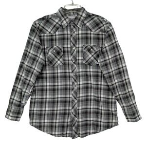 XL Tall Wrangler Wrancher Mens Plaid Flannel Shirt Pearl Snap Western Gray Green